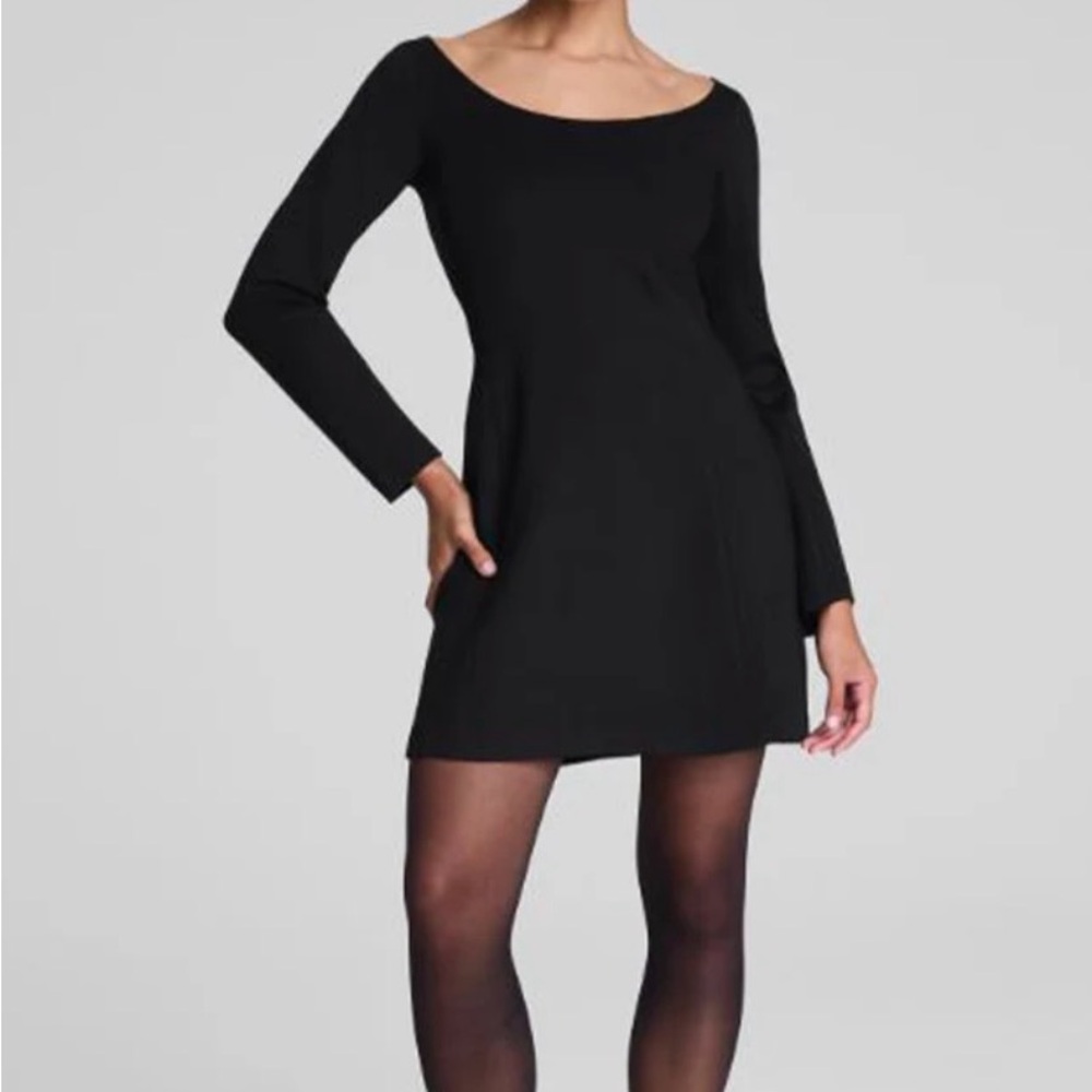 SPANX Black Long-Sleeve Ballet Neck Mini Dress